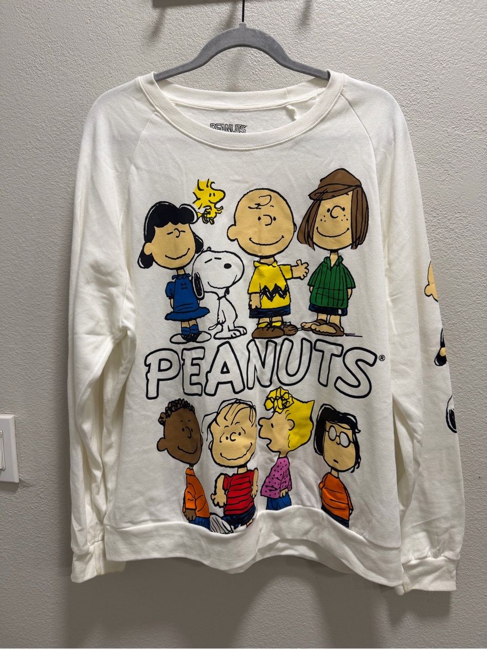 Peanuts White Crewneck Sweatshirt with Colorful Character Print - Peanuts
